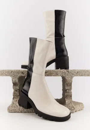 Harriet-Cuir Brillant Noir et Beige