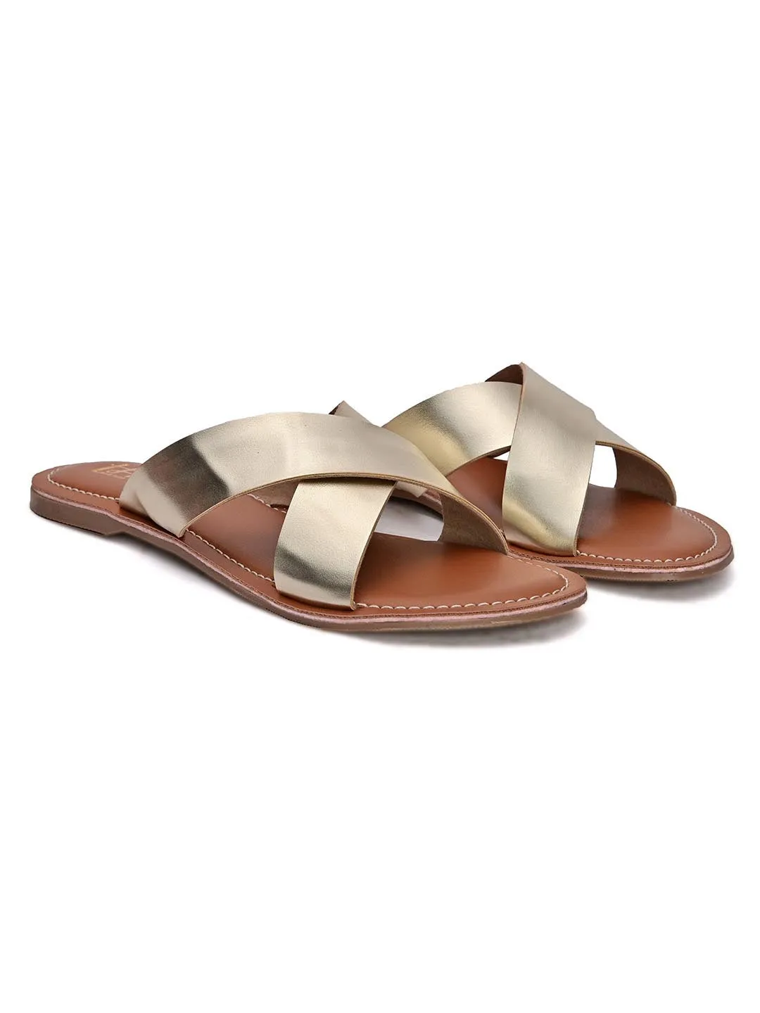 Hydes N Hues Women Gold Open Toe Flats