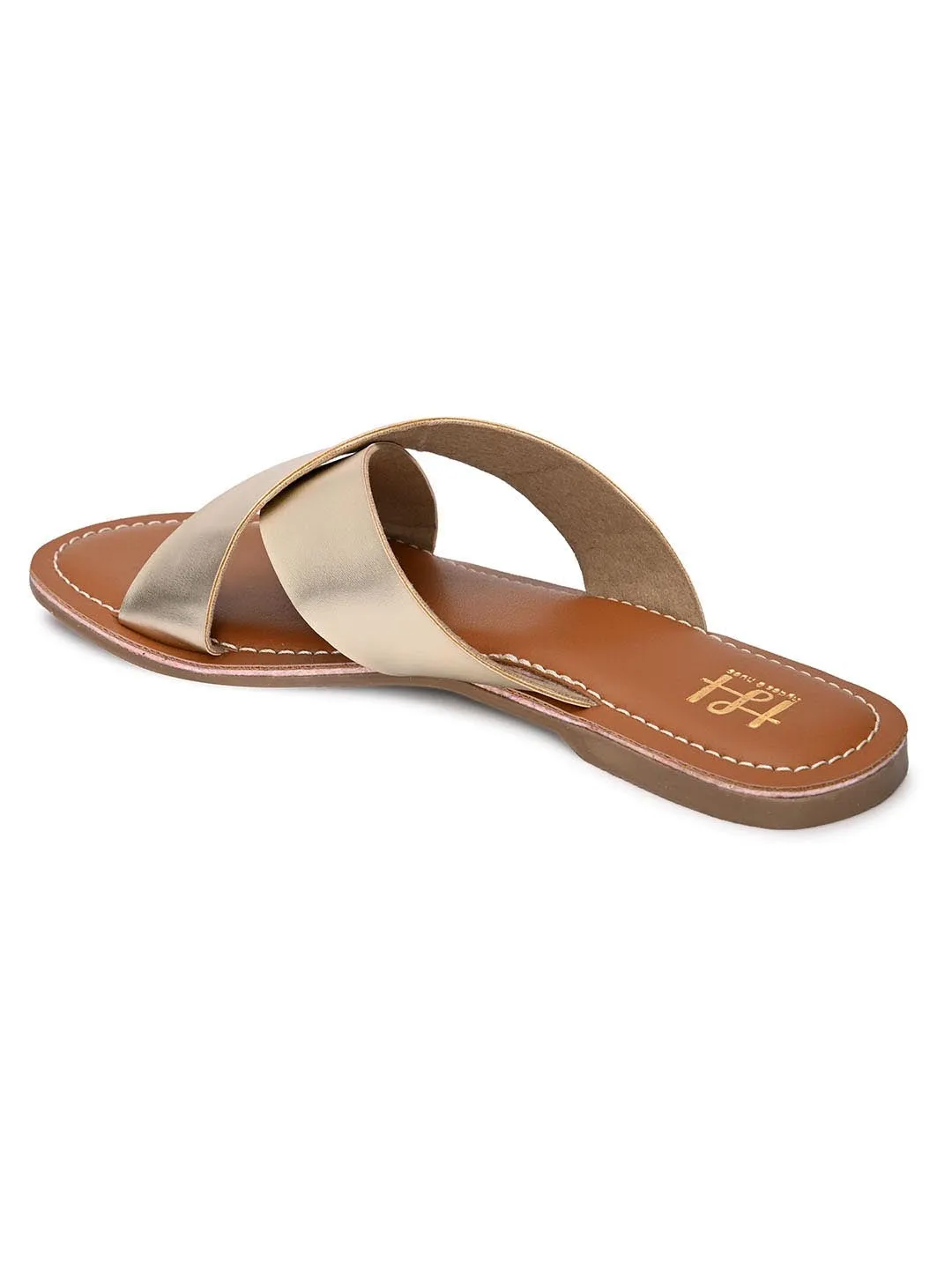 Hydes N Hues Women Gold Open Toe Flats