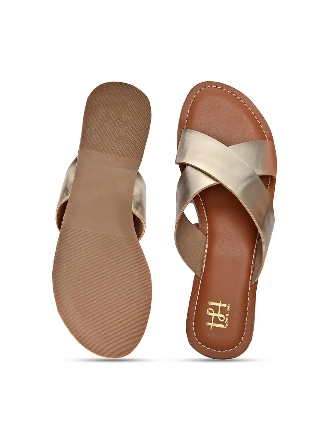Hydes N Hues Women Gold Open Toe Flats