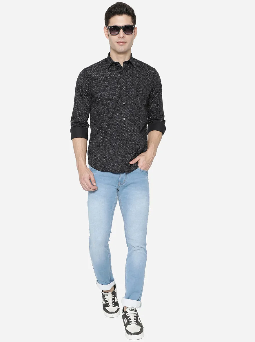 Jet Black Printed Slim Fit Casual Shirt | JadeBlue