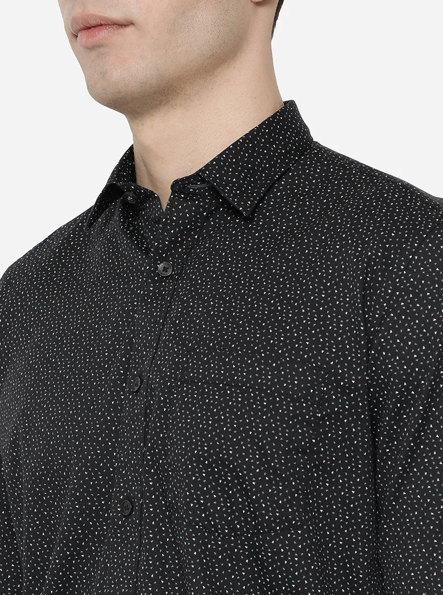 Jet Black Printed Slim Fit Casual Shirt | JadeBlue