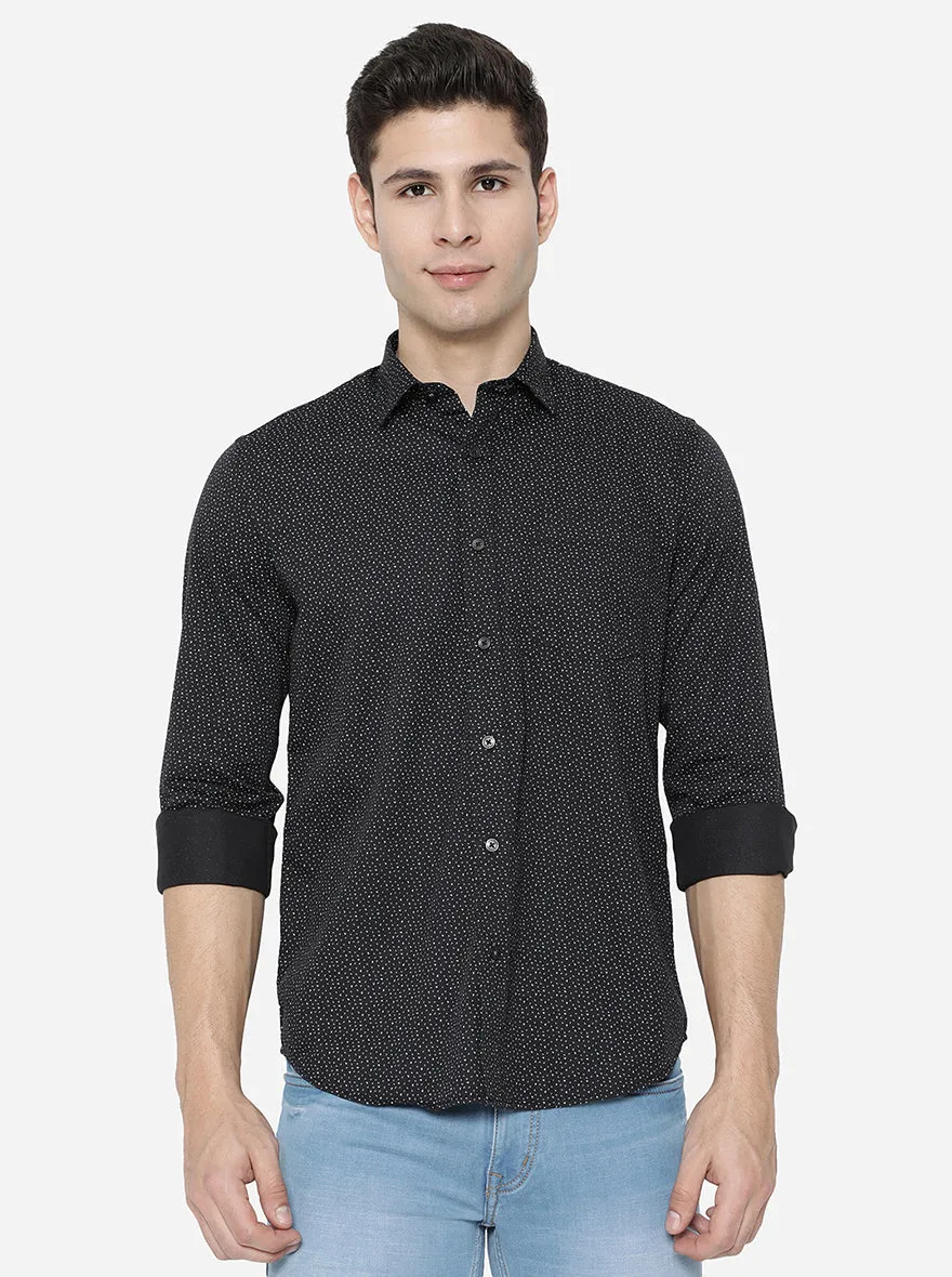 Jet Black Printed Slim Fit Casual Shirt | JadeBlue