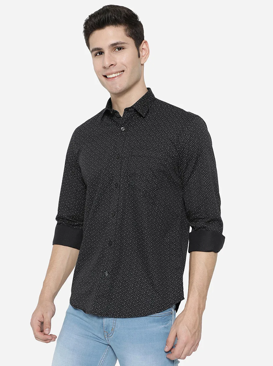 Jet Black Printed Slim Fit Casual Shirt | JadeBlue