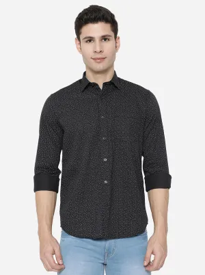 Jet Black Printed Slim Fit Casual Shirt | JadeBlue
