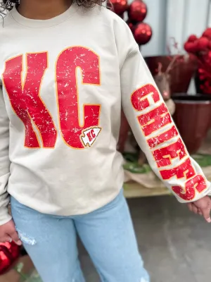 KC Chiefs Distressed Crew - Sand PREORDER