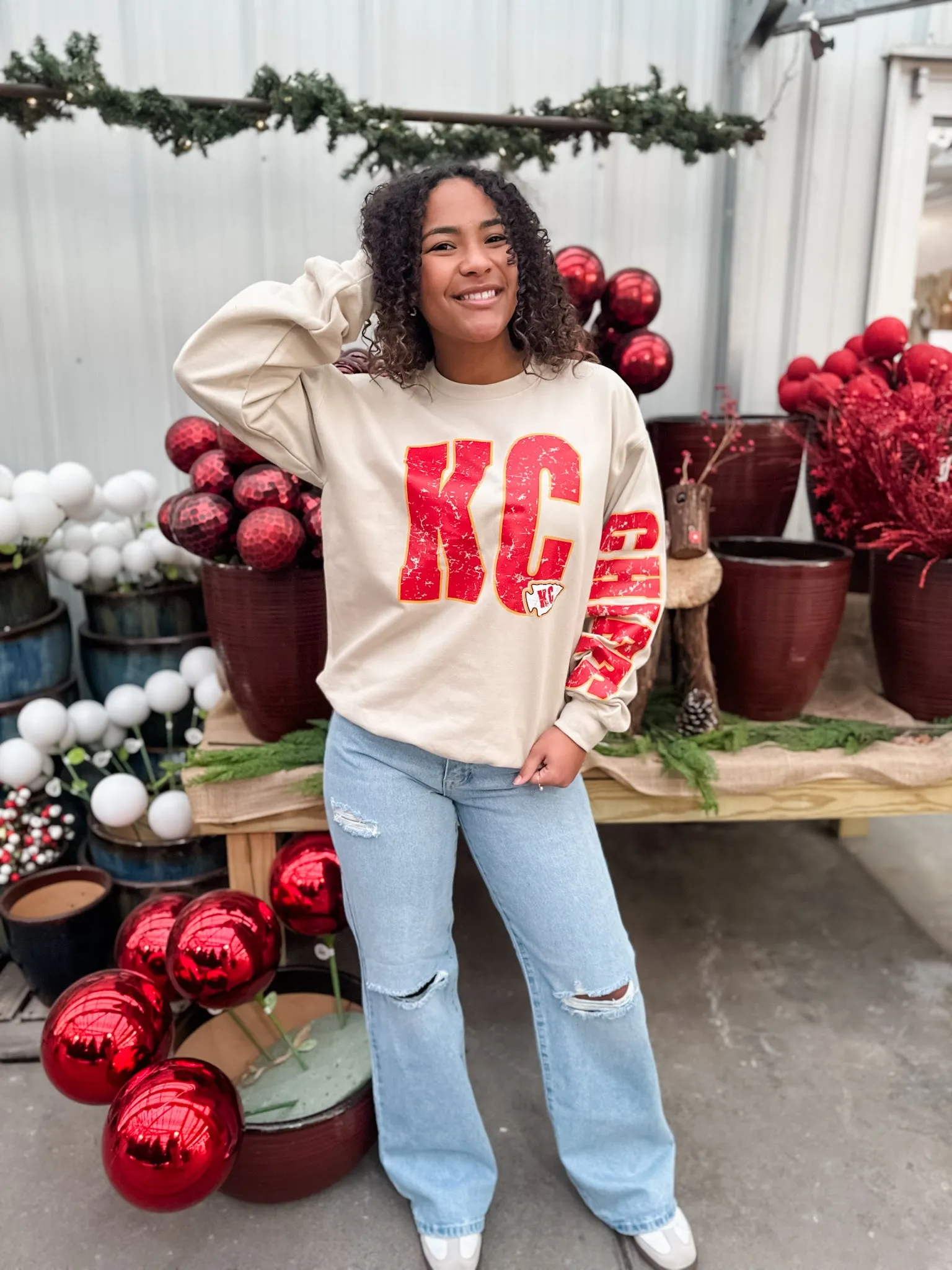 KC Chiefs Distressed Crew - Sand PREORDER