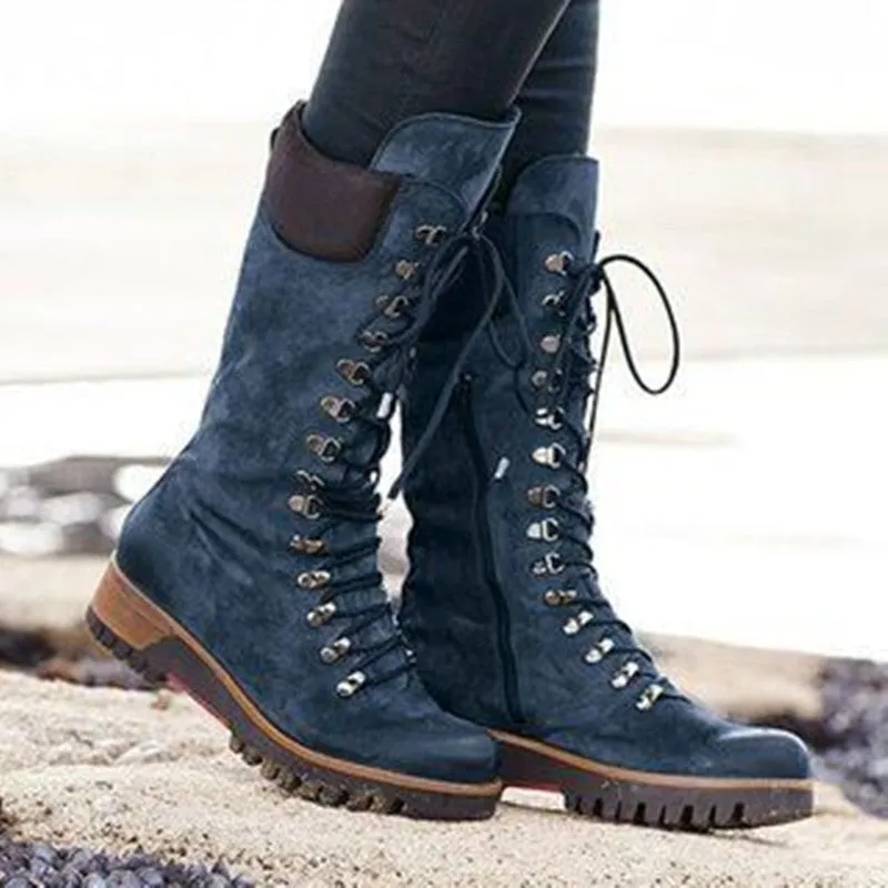 Lace Up Mid Sleeve Leather Boots