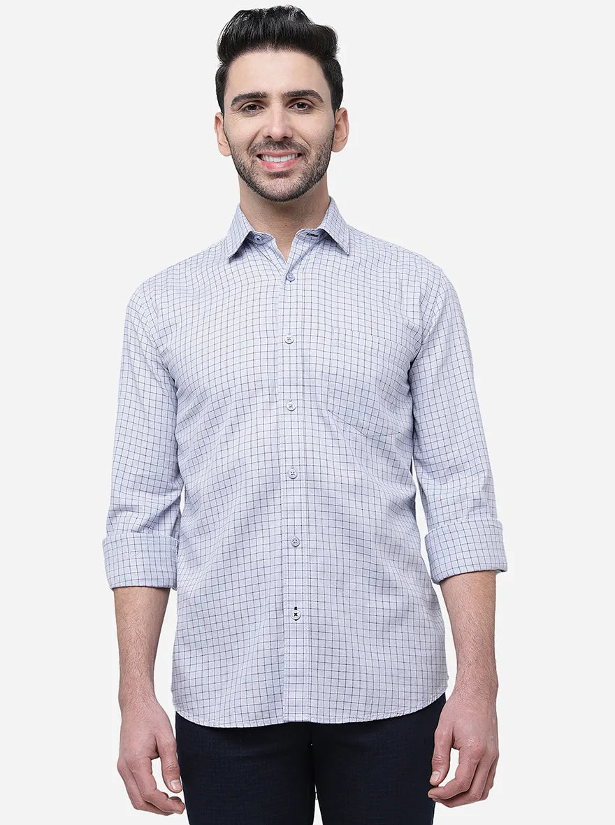 Light Blue Checked Slim Fit Casual Shirt | JadeBlue