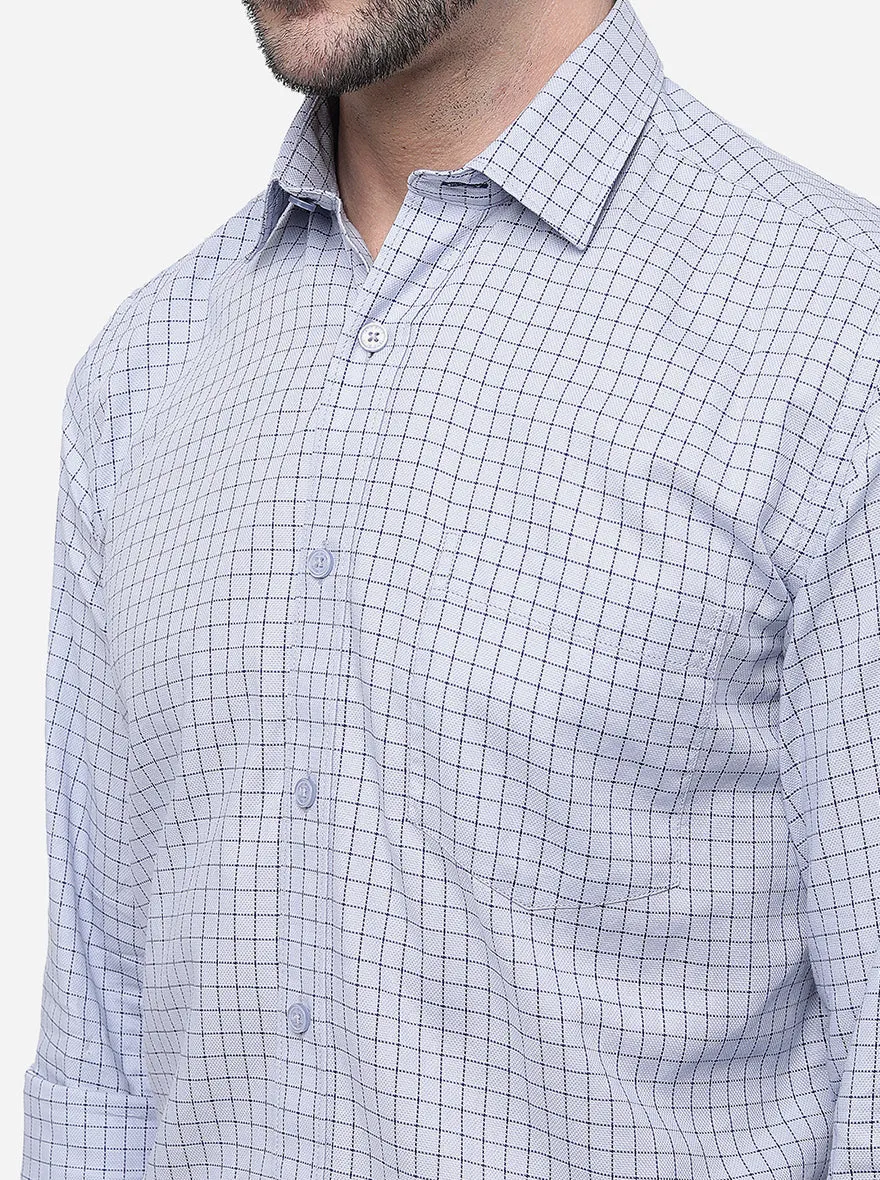Light Blue Checked Slim Fit Casual Shirt | JadeBlue