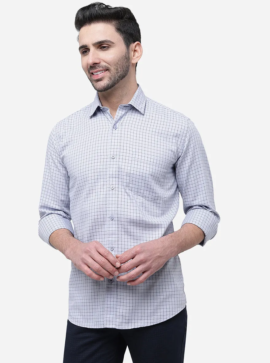 Light Blue Checked Slim Fit Casual Shirt | JadeBlue