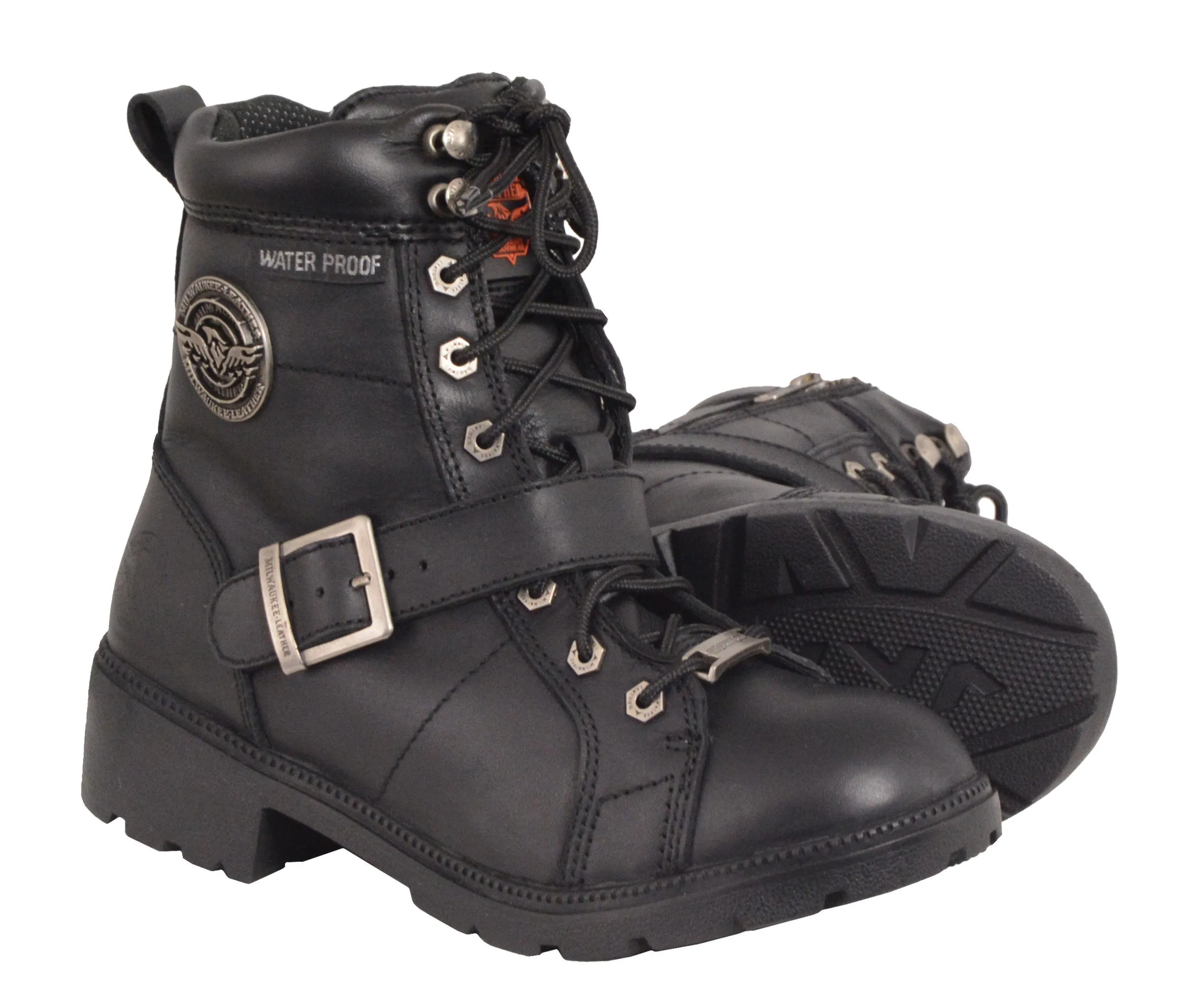 Motorbike women's Waterproof Side Buckle leather boot with plain toe