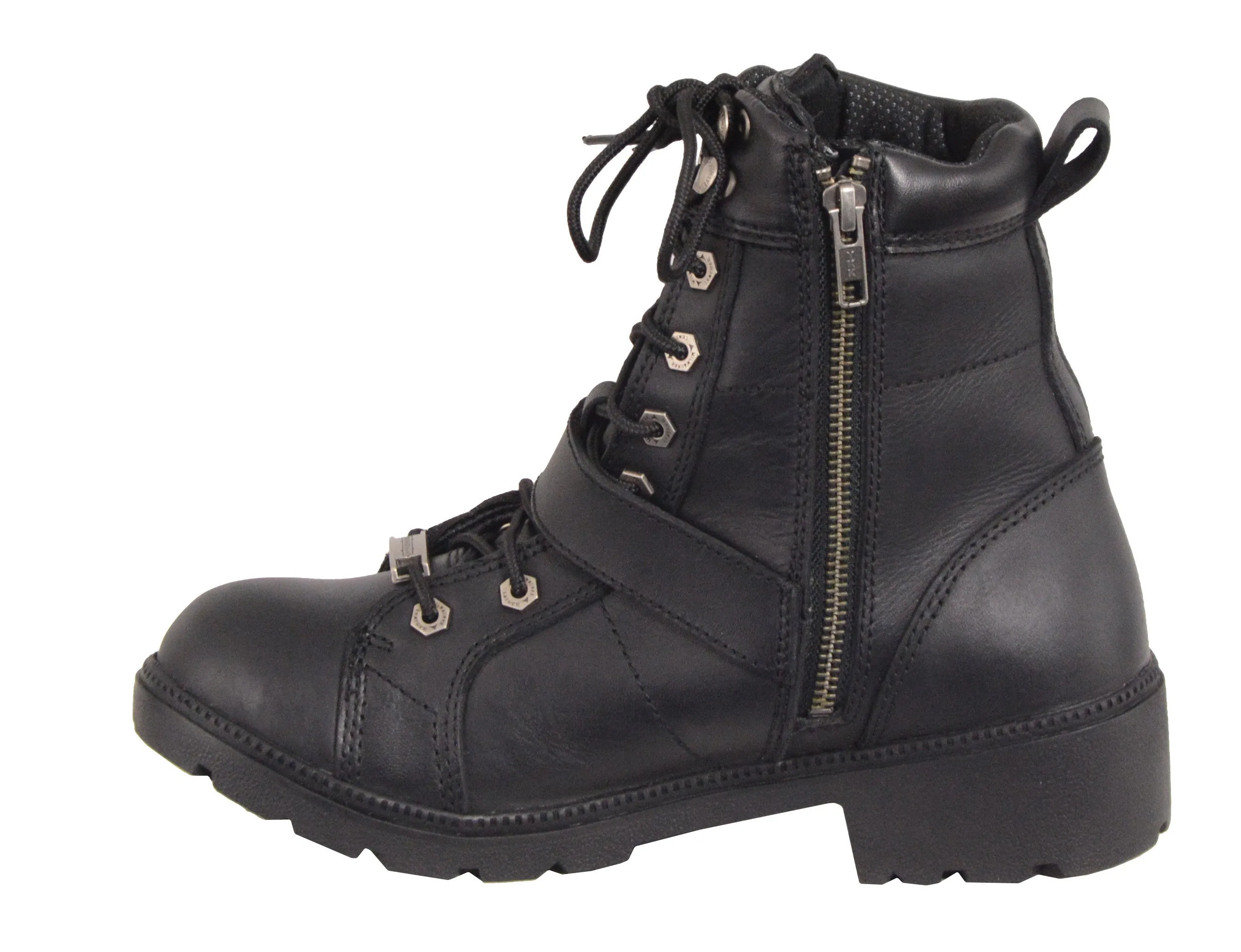 Motorbike women's Waterproof Side Buckle leather boot with plain toe