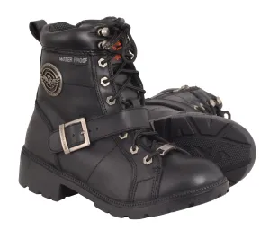 Motorbike women's Waterproof Side Buckle leather boot with plain toe