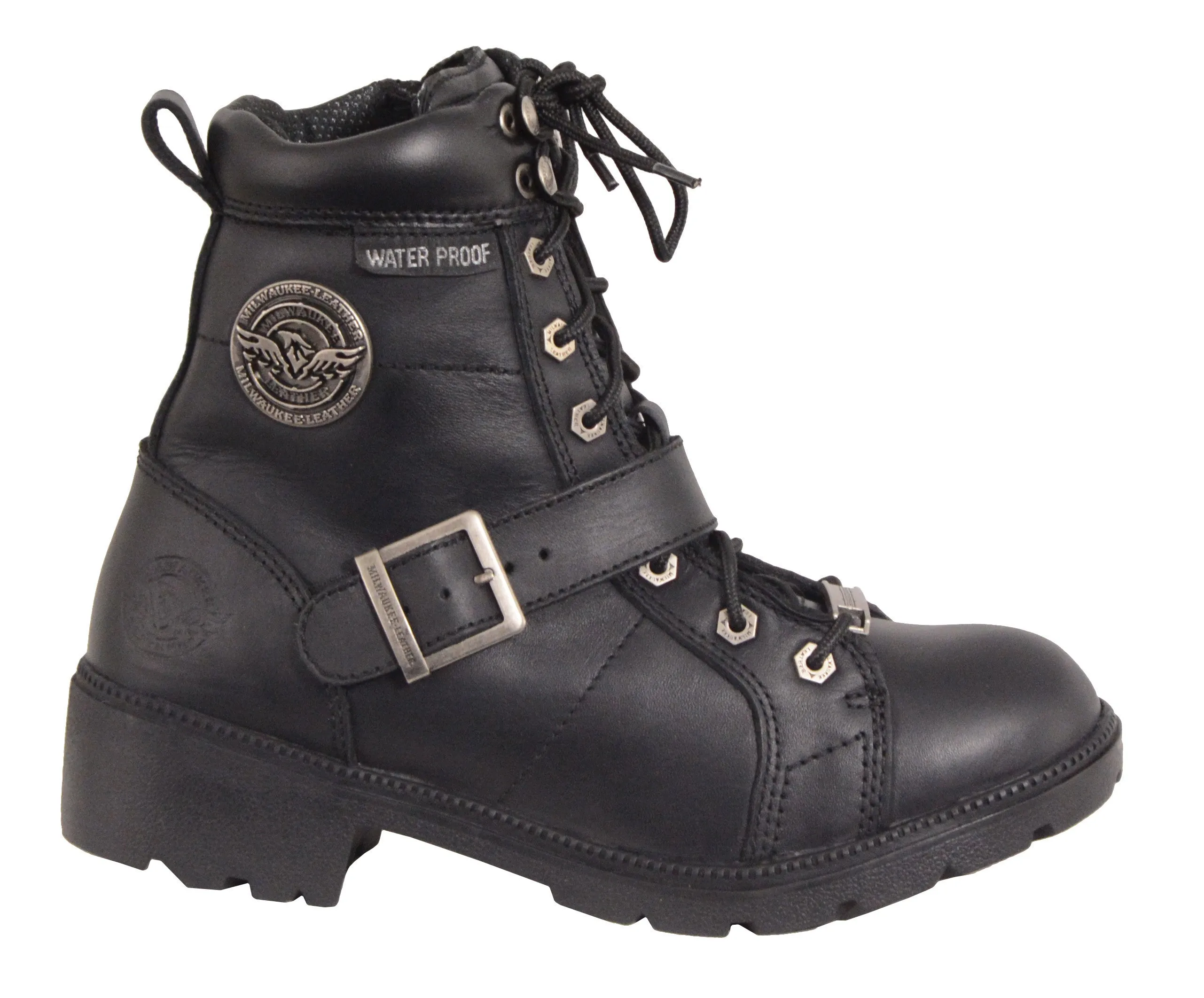 Motorbike women's Waterproof Side Buckle leather boot with plain toe