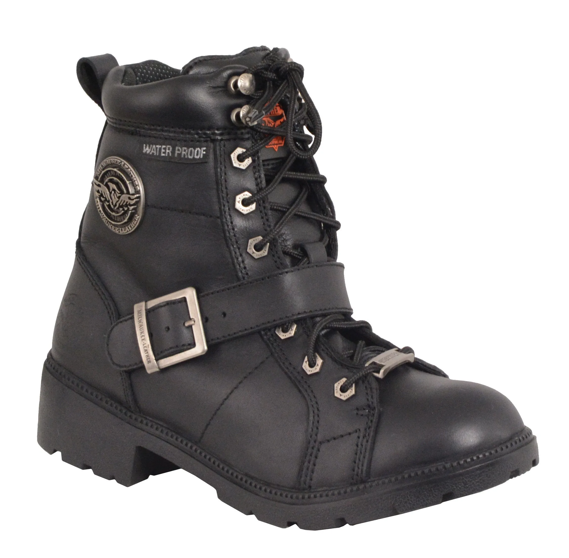 Motorbike women's Waterproof Side Buckle leather boot with plain toe