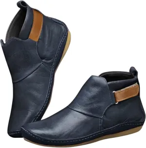 New soft PU Leather Lightweight Daily Walking Ankle Bootie with Buckle Strap Comfy Arch Support Orthopedic Flats Colour Blue Sz 10