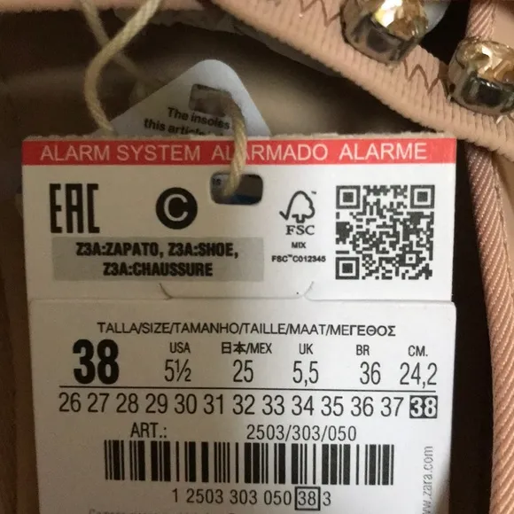 NWT! Zara girls SZ 38/5.5, blush embellished flats