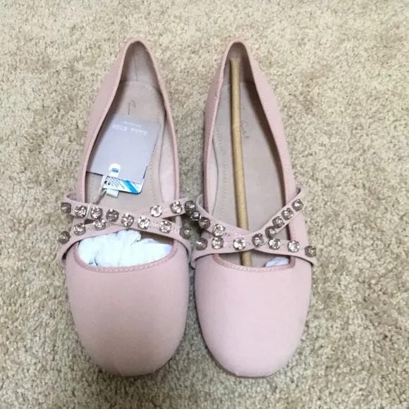 NWT! Zara girls SZ 38/5.5, blush embellished flats