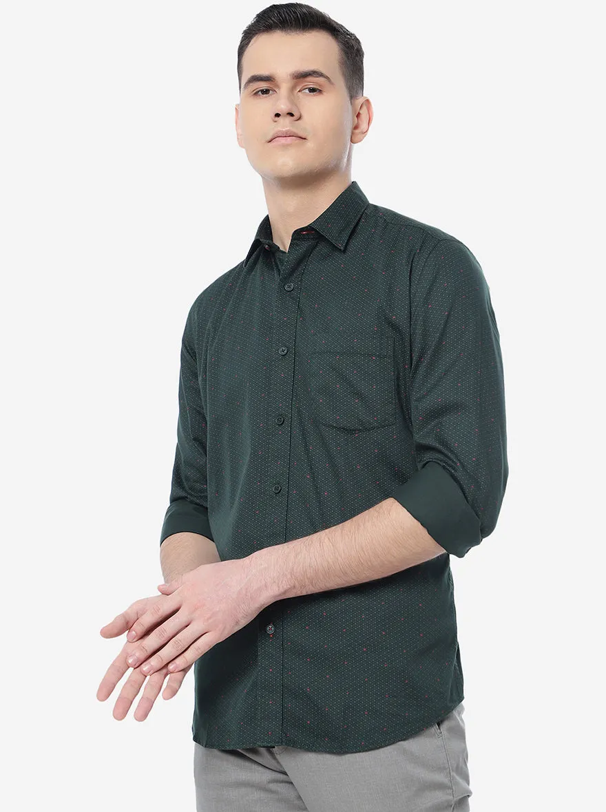 Olive Green Printed Slim Fit Casual Shirt | JadeBlue