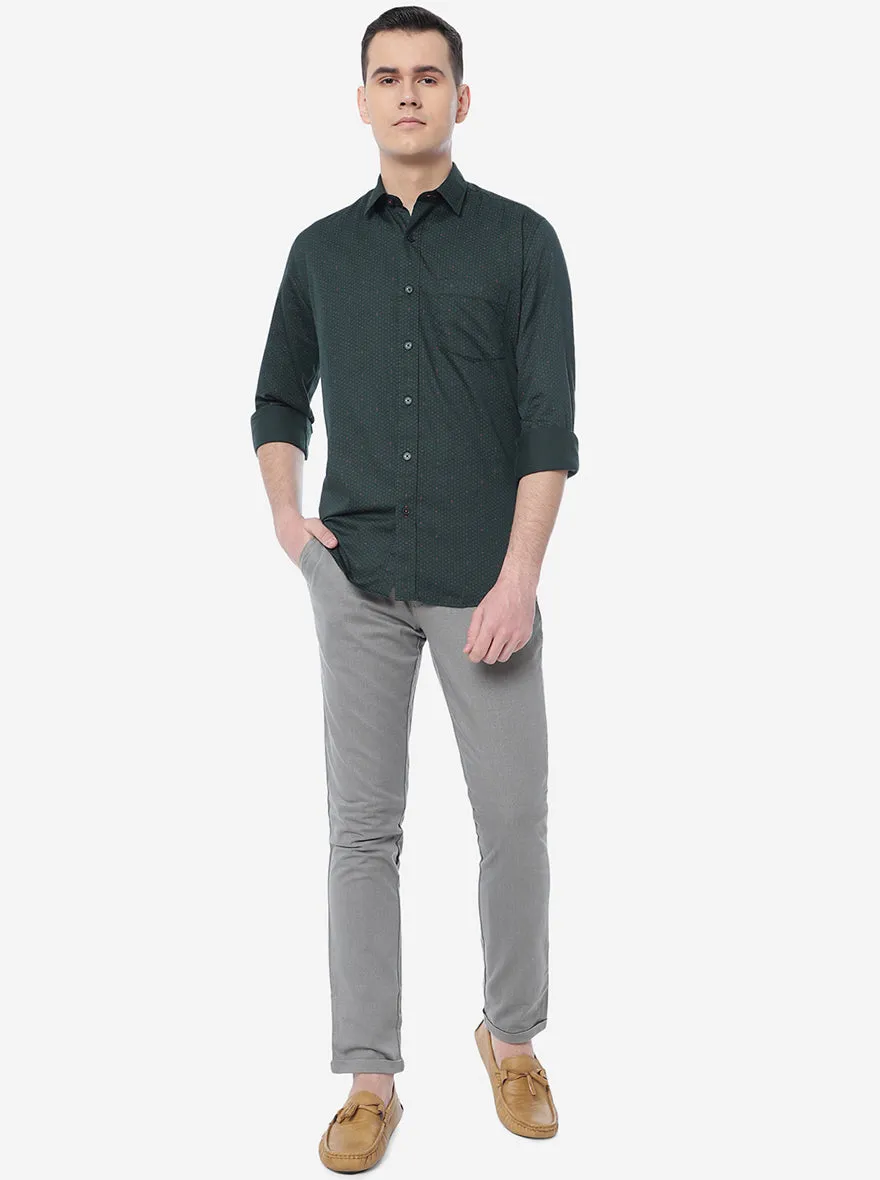 Olive Green Printed Slim Fit Casual Shirt | JadeBlue