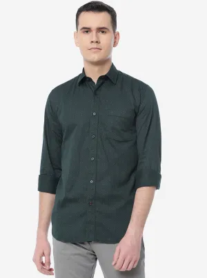 Olive Green Printed Slim Fit Casual Shirt | JadeBlue