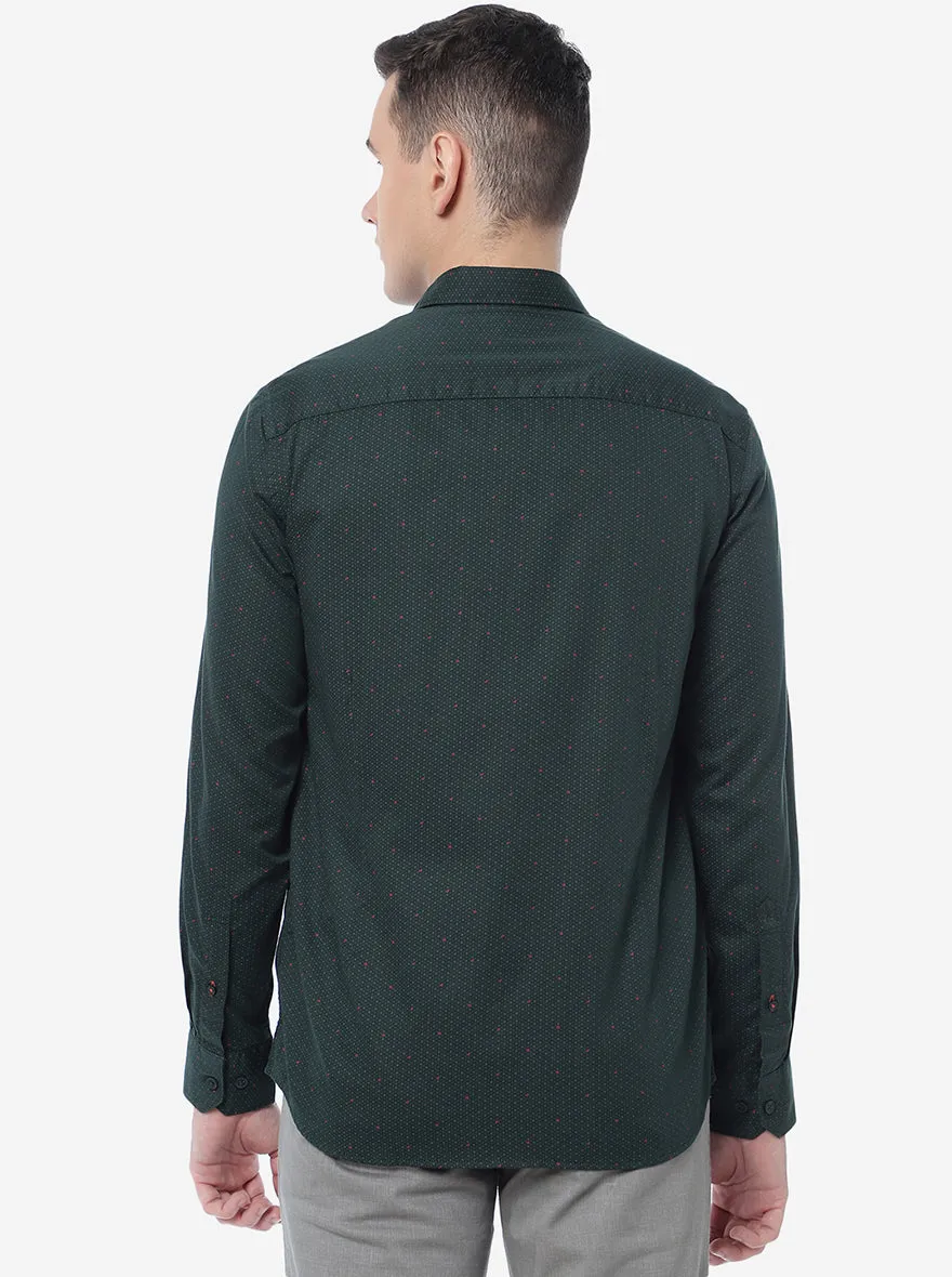 Olive Green Printed Slim Fit Casual Shirt | JadeBlue