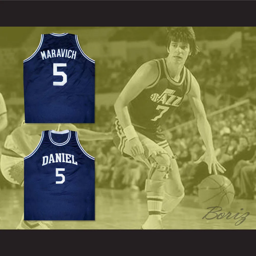 Pete Maravich 5 Daniel High School Navy Blue Basketball Jersey