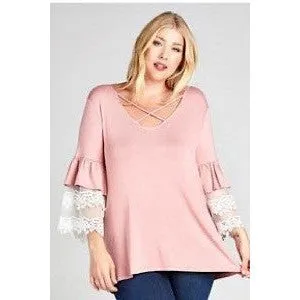 Pink Lace Ruffle Sleeve