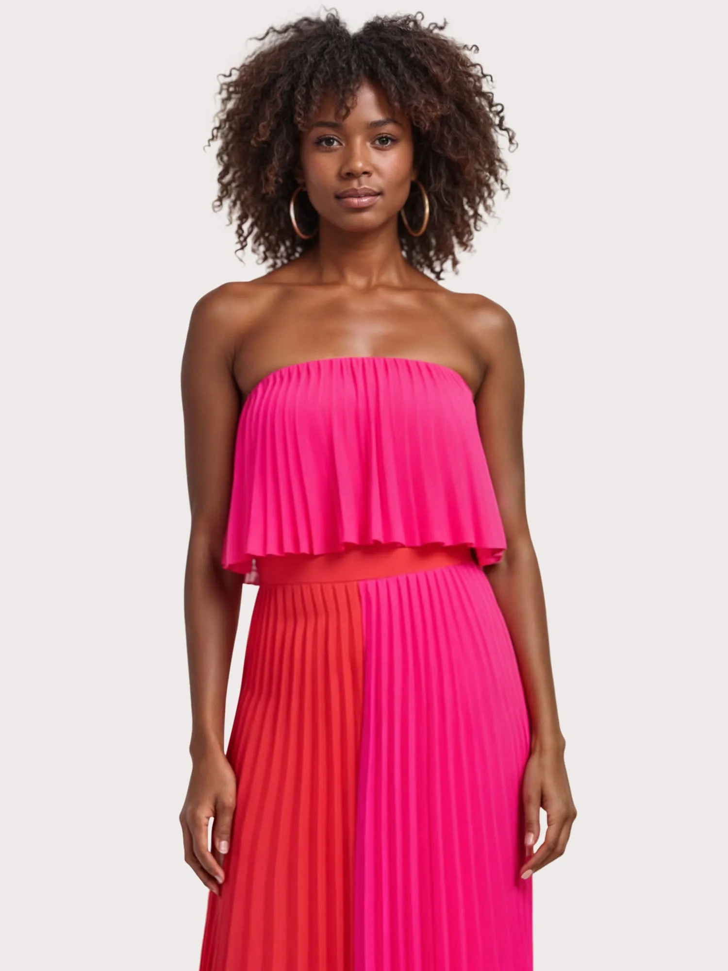 Pleated Color Block Midi Dress