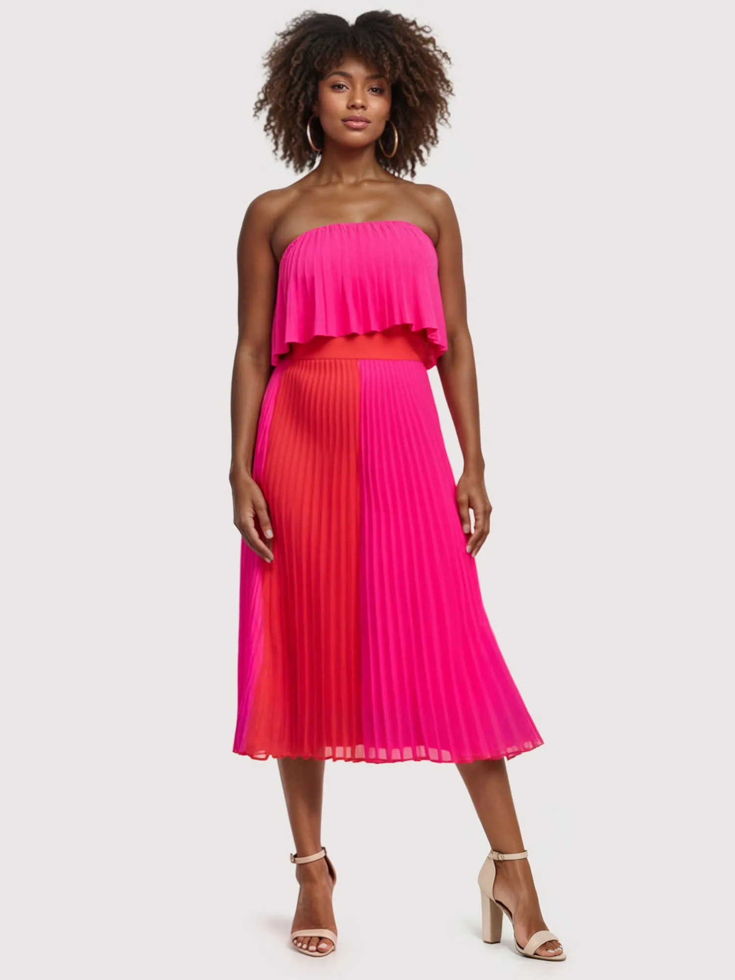 Pleated Color Block Midi Dress