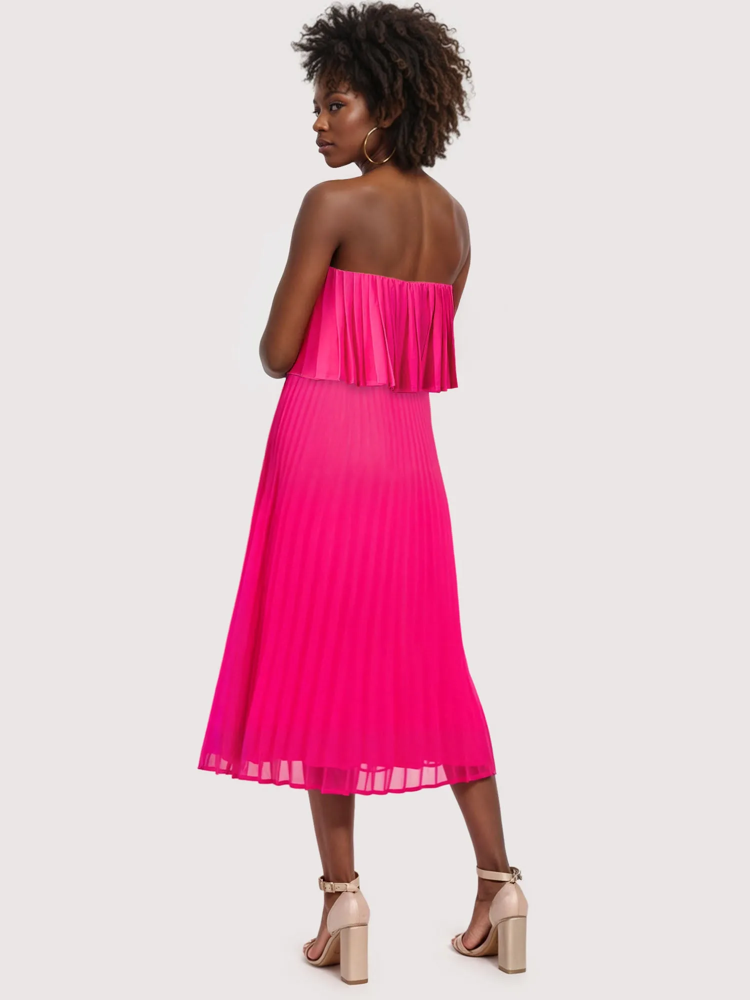 Pleated Color Block Midi Dress