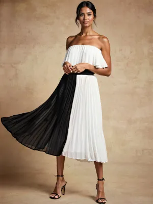 Pleated Color Block Midi Dress
