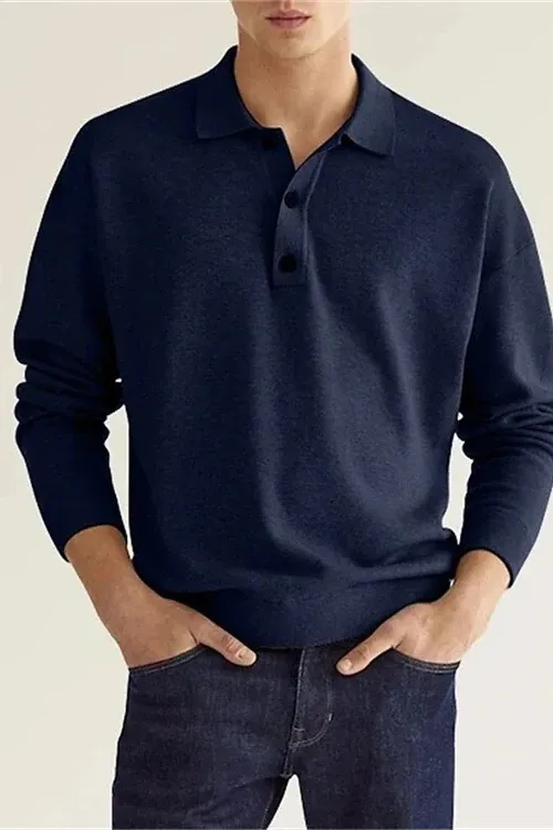 Poliani - Heren Polo Trui met Lange Mouwen, Zachte Gebreide Casual Pullover