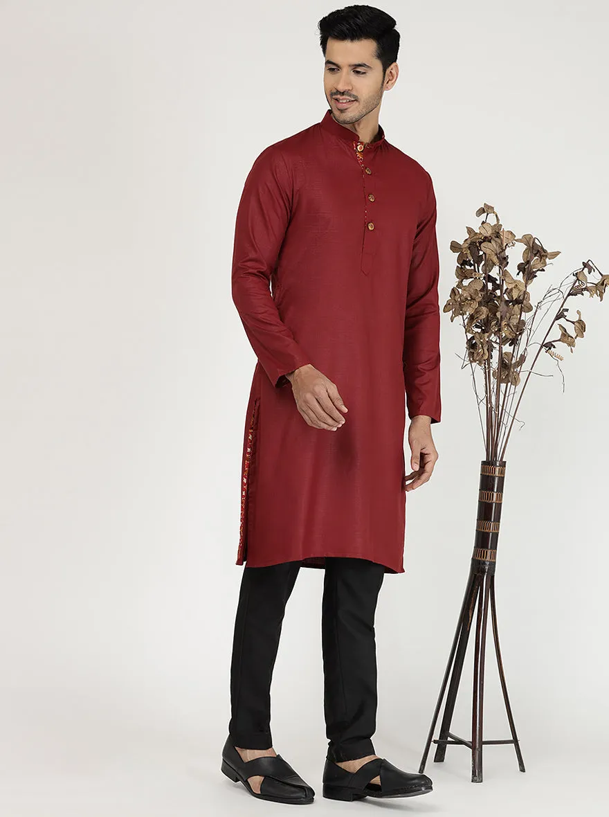 Red Solid Cotton Blend Kurta | The Kurta Company