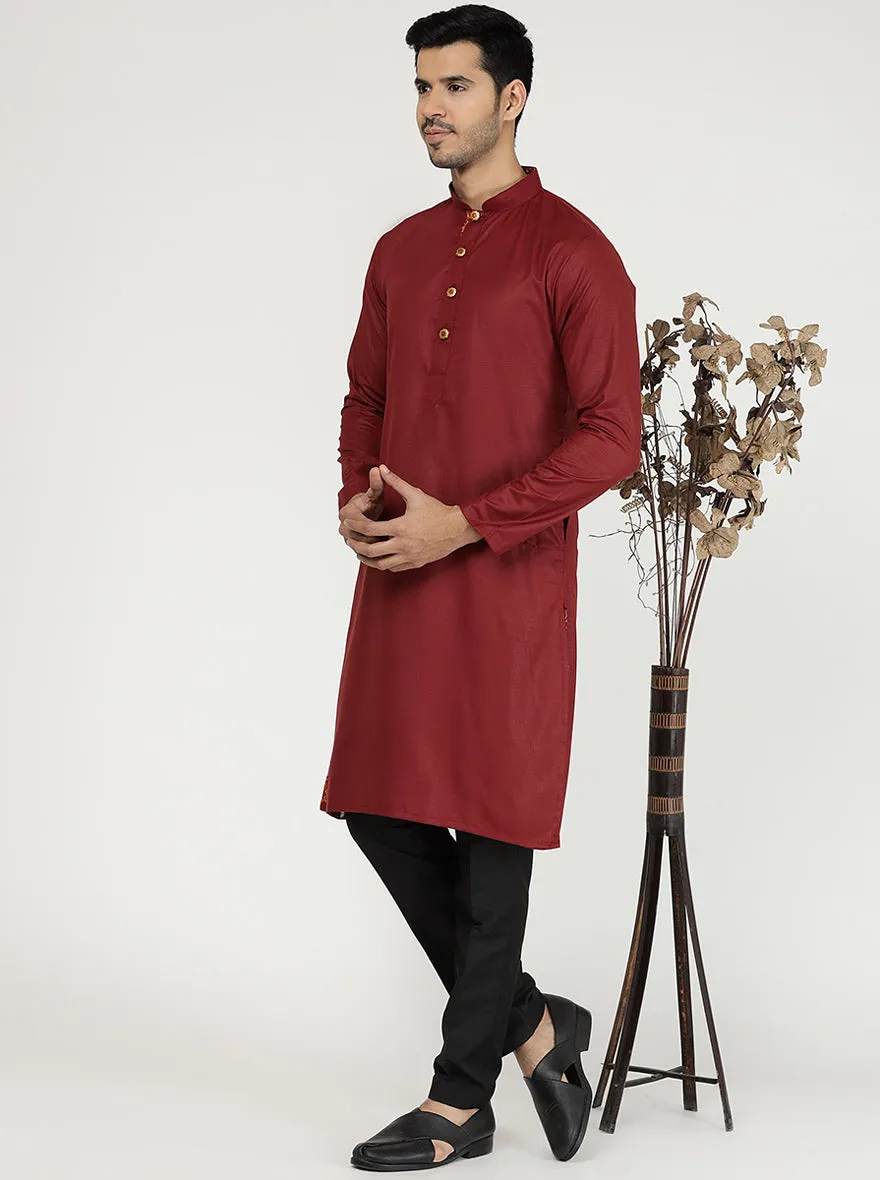 Red Solid Cotton Blend Kurta | The Kurta Company