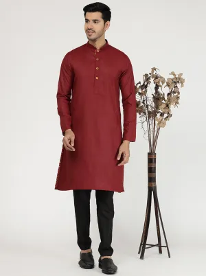Red Solid Cotton Blend Kurta | The Kurta Company