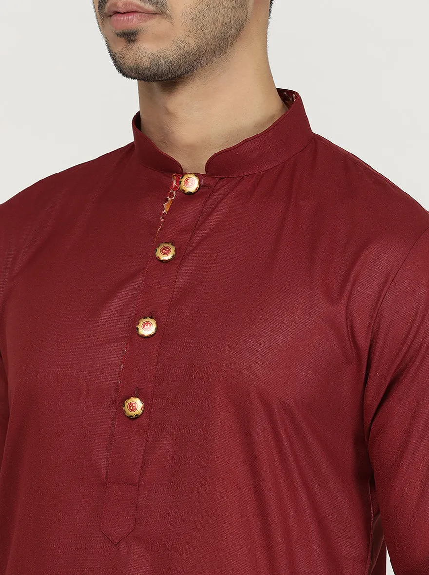 Red Solid Cotton Blend Kurta | The Kurta Company