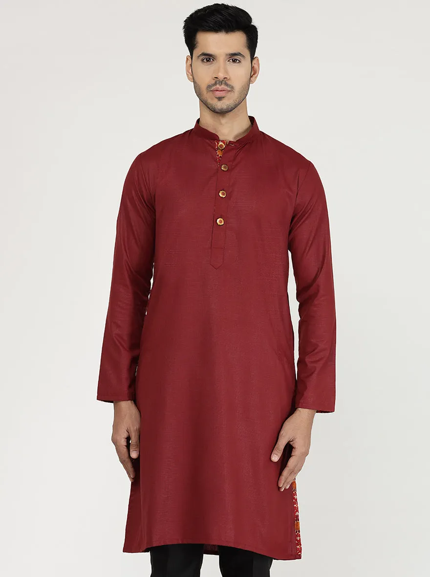 Red Solid Cotton Blend Kurta | The Kurta Company