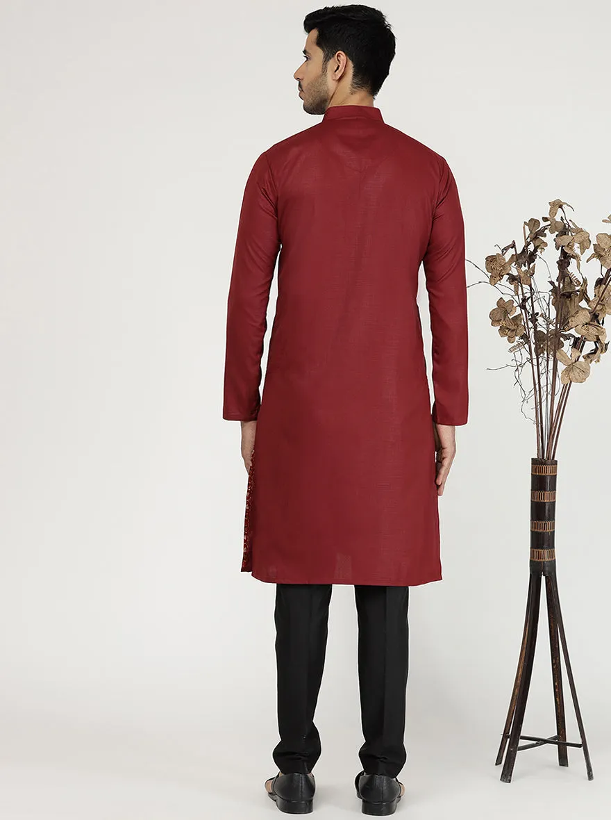 Red Solid Cotton Blend Kurta | The Kurta Company