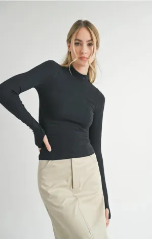 Ronan Black Mock Neck Knit Top..