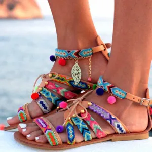 Sandals Summer Shoes Bohemian Gladiator Leather Sandals Flats Summer Shoes Beach Sandals For Sandalia Mujer
