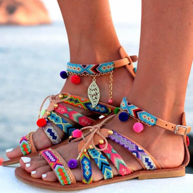 Sandals Summer Shoes Bohemian Gladiator Leather Sandals Flats Summer Shoes Beach Sandals For Sandalia Mujer