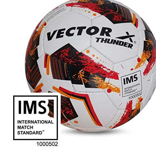 Vector X THUNDER Rubber Hand Stiched IMS (International Match Standard) Football, Size 5 (White-Orange-Black)