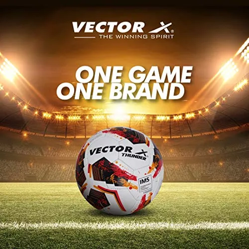 Vector X THUNDER Rubber Hand Stiched IMS (International Match Standard) Football, Size 5 (White-Orange-Black)