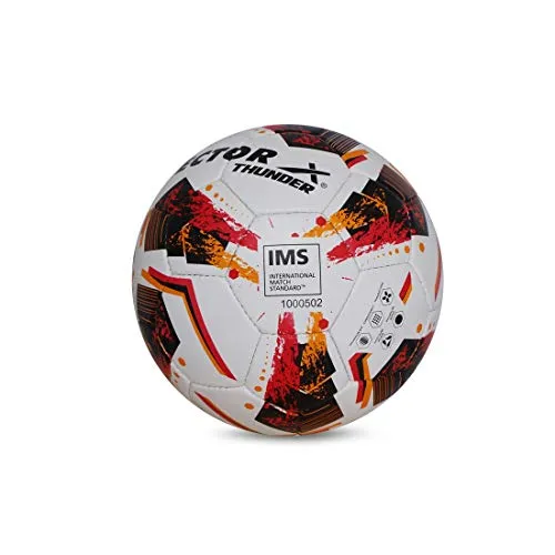 Vector X THUNDER Rubber Hand Stiched IMS (International Match Standard) Football, Size 5 (White-Orange-Black)