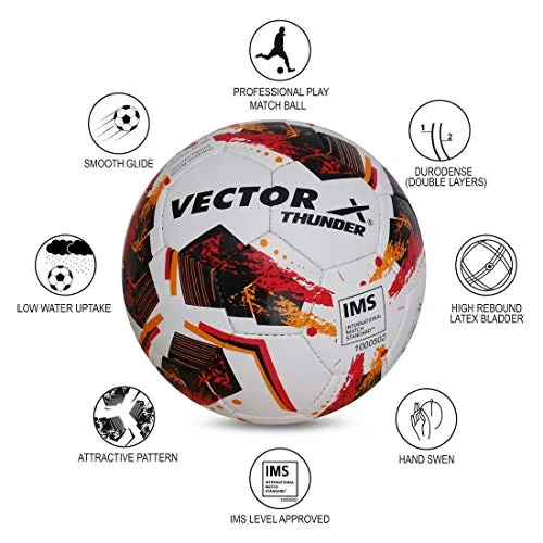 Vector X THUNDER Rubber Hand Stiched IMS (International Match Standard) Football, Size 5 (White-Orange-Black)