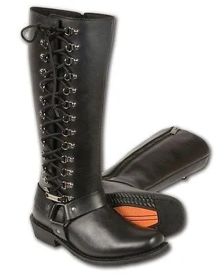 WOMEN'S MOTORCYCLE LEATHER 14 INCH WATERPROOF SQUARE TOE BOOT WITH FULL LACING