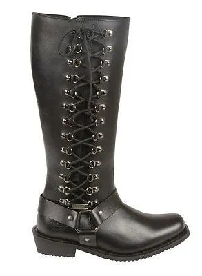 WOMEN'S MOTORCYCLE LEATHER 14 INCH WATERPROOF SQUARE TOE BOOT WITH FULL LACING
