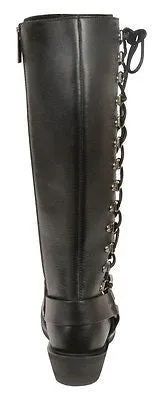 WOMEN'S MOTORCYCLE LEATHER 14 INCH WATERPROOF SQUARE TOE BOOT WITH FULL LACING